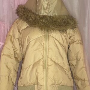 Steve Madden Tan Puffer Jacket with Faux Fur Hood